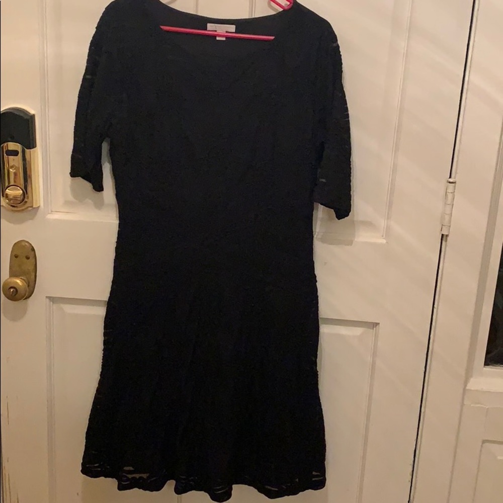 Black dress with sheer sleeves & flattering waste